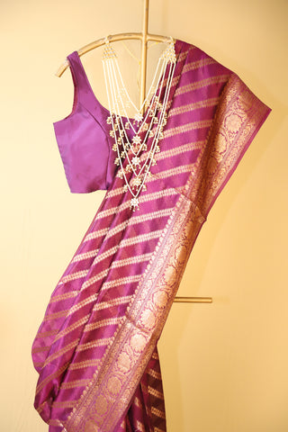 Purple Leheriya Pure Silk Saree